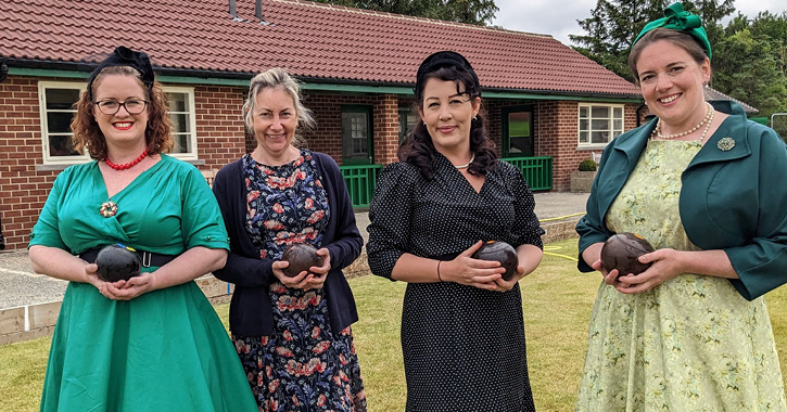 Beamish Museum staff at the new 1950s bowling pavilion. 